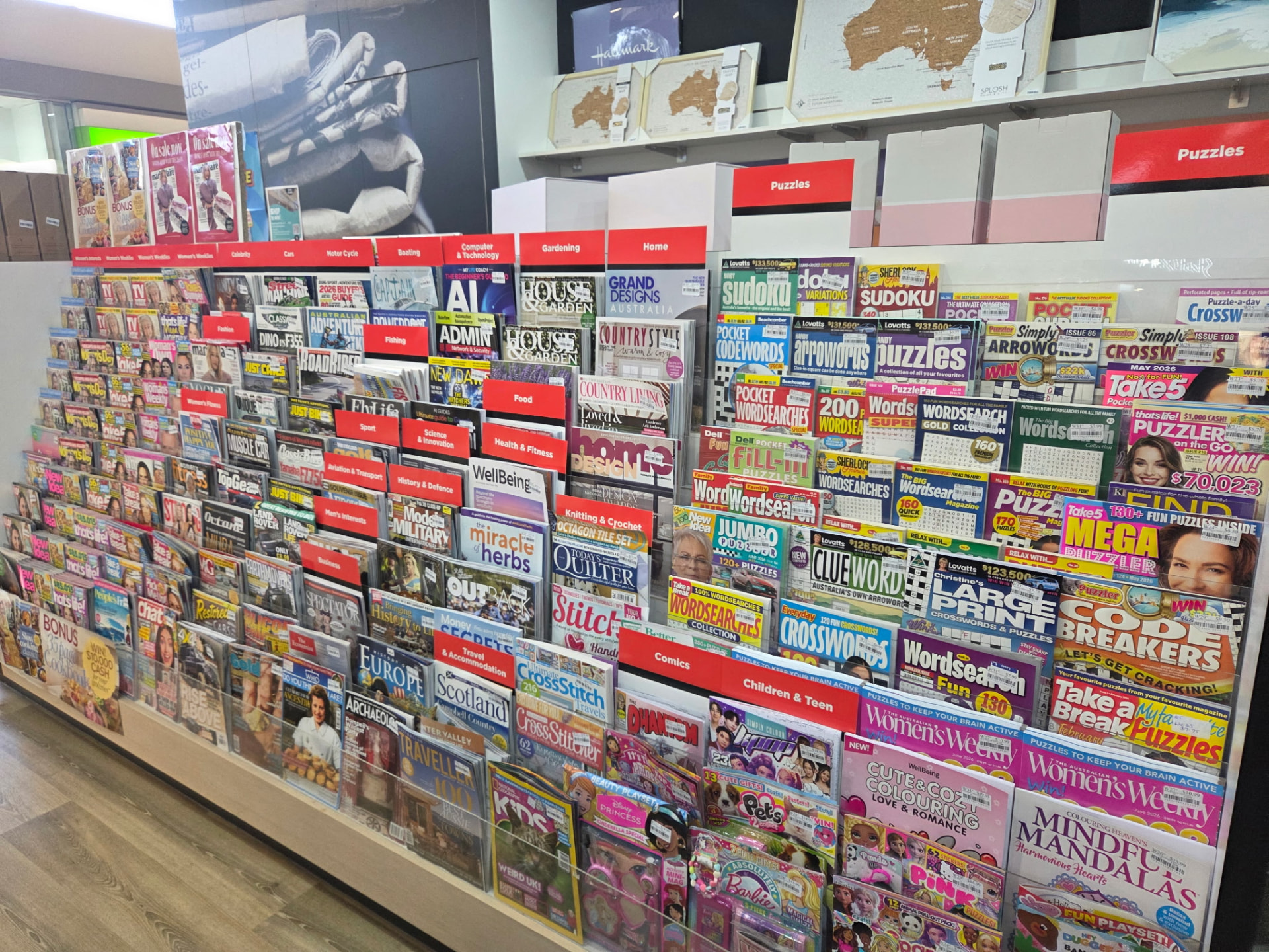 Newsagent shelves at Yeppoon Central Lotto & News